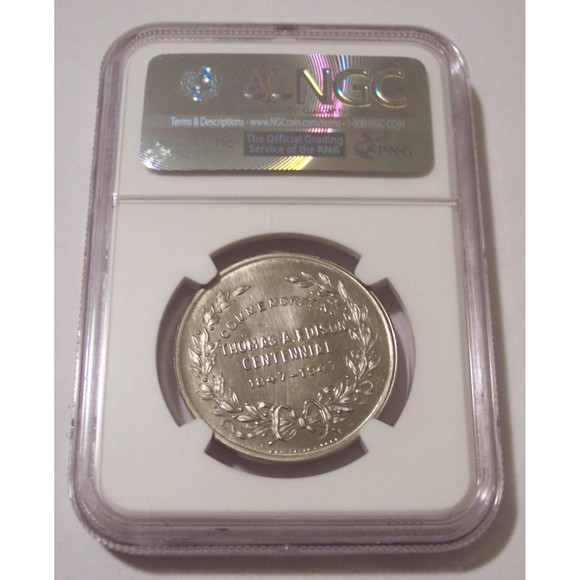 1947 C Smith So-Called 50 Cents Medal Thomas Edison Centennial MS64 NGC - Picture 2 of 2